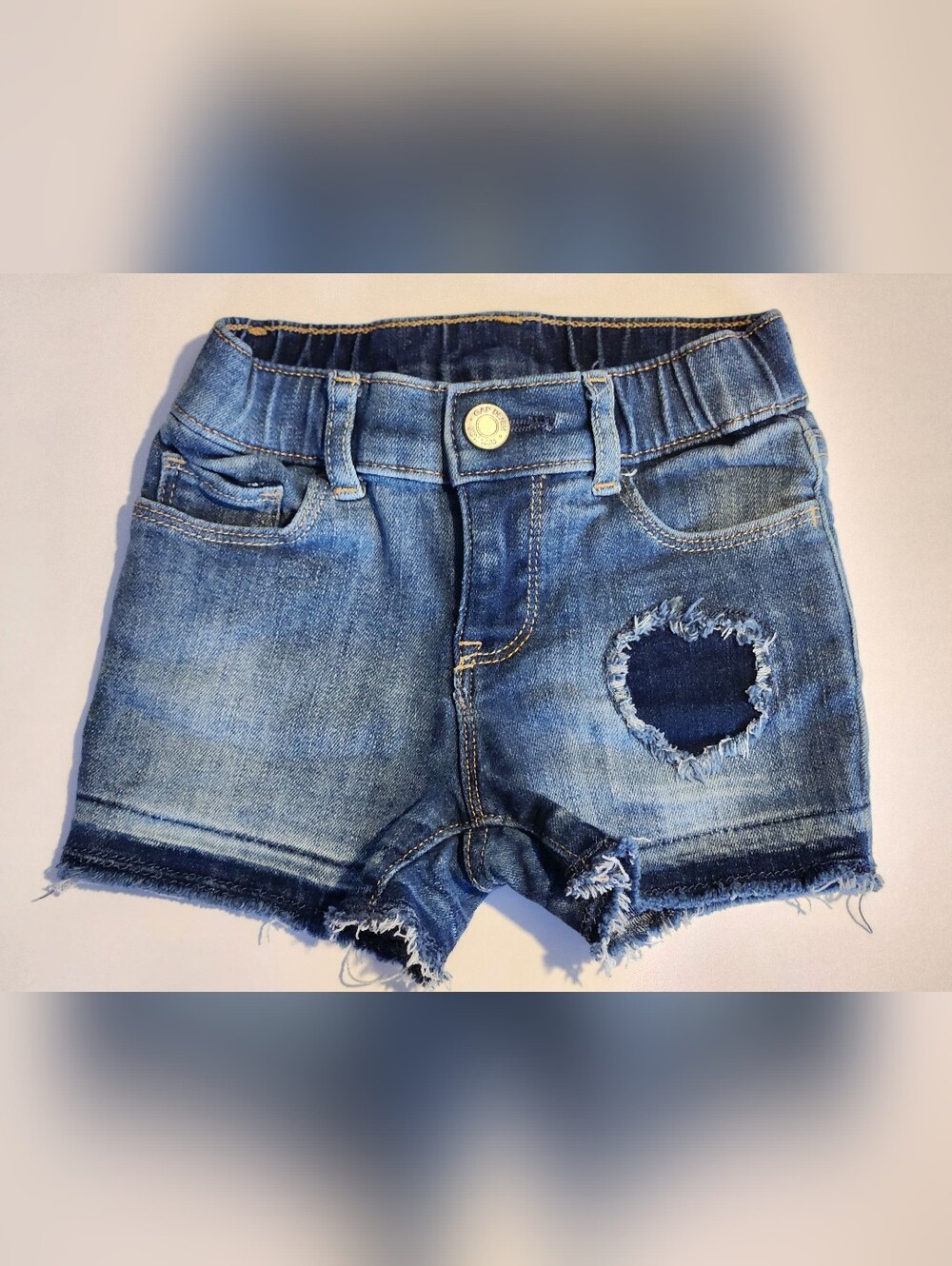 GAP Blue Distressed Heart Denim Shortie Shorts